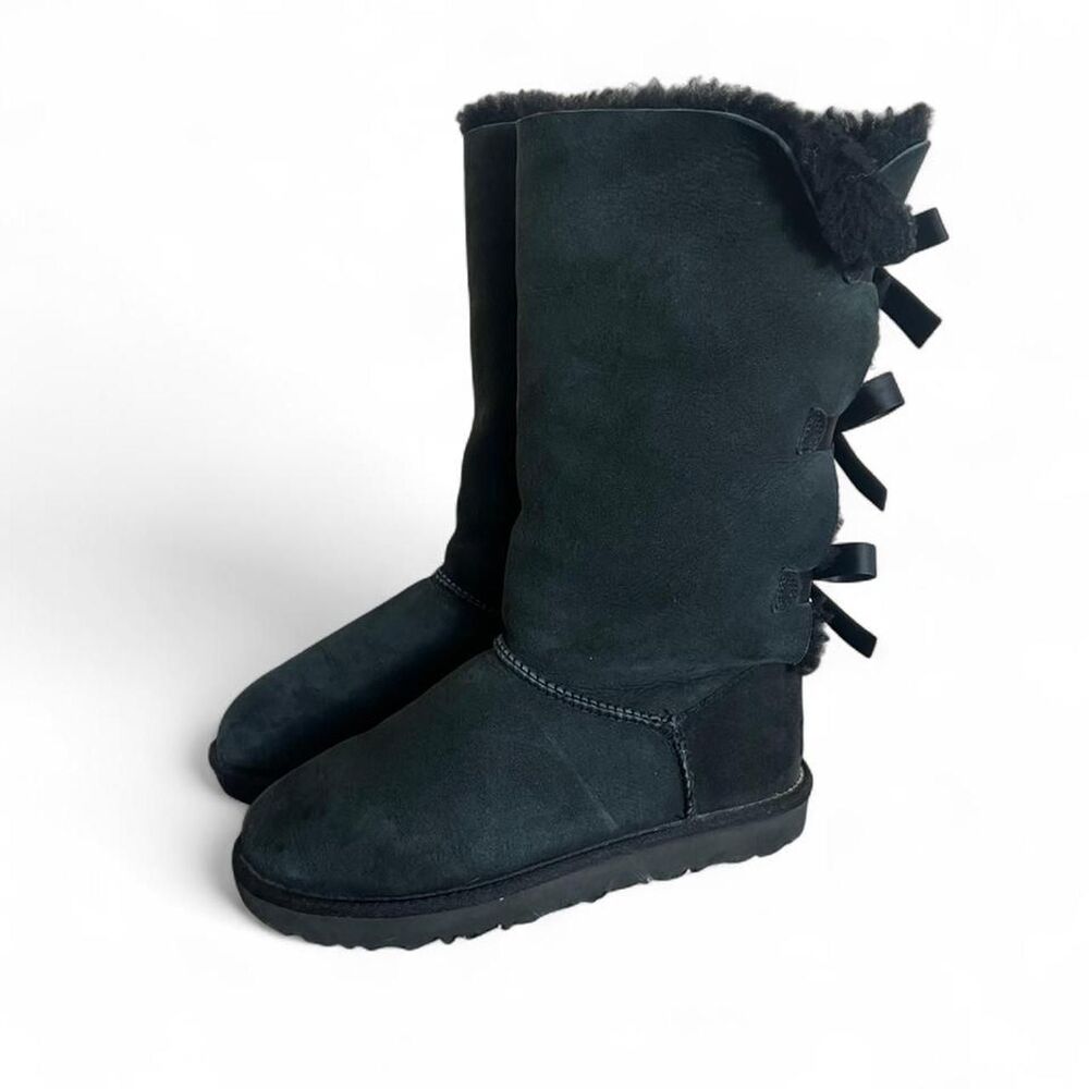 Ugg Bailey Bow Tall Boots Women's Black Suede Sheepskin Size 9